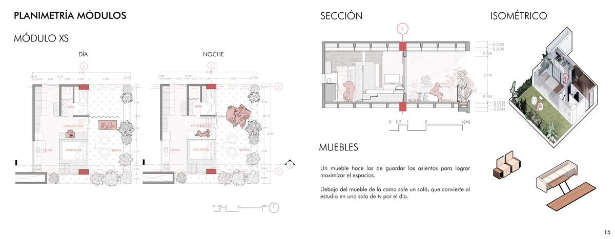 Planimetría del módulo XS de día y de noche