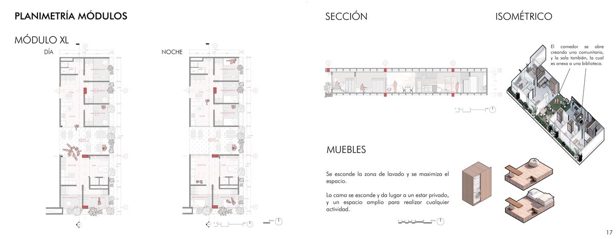 Planimetría del módulo XL de día y de noche